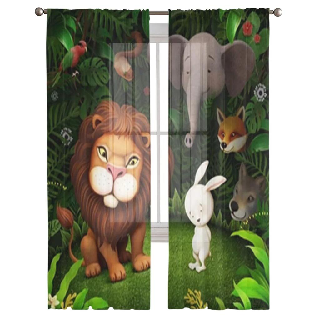 Lion In The Jungle Sheer Window Curtains For Living Room Bedroom Modern Voile Tulle Curtains Fabric Drapes For Kitchen