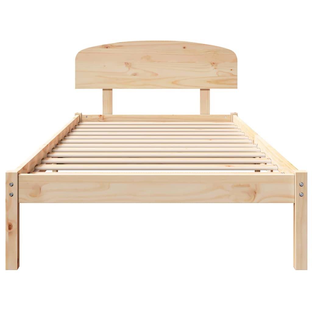 Natural Wooden Bed Frame with Headboard 90 X 190 Cm Solid Pine Wood