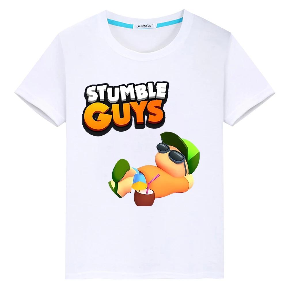 

Футболка с принтом Stumble Guys, футболка из 100% хлопка для мальчиков, повседневная цельная футболка y2k с аниме, короткие топы Kawaii, детская одежда для девочек 100 белый