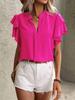 2026 European and American Women's Summer V-neck Casual Ruffle Short Sleeve Solid Color Shirt Top