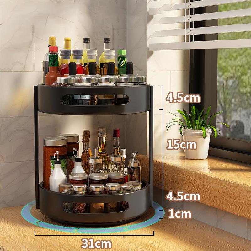 Rotating Condiment Rack Countertop Double Layer Multi-Functional Storage Rack Cabinets Multi-Layer Storage Rack