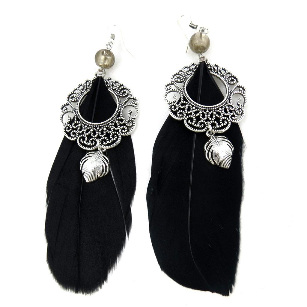 Les Trésors De Lily [N1023] - Black 'Cheyennes' Designer Earrings