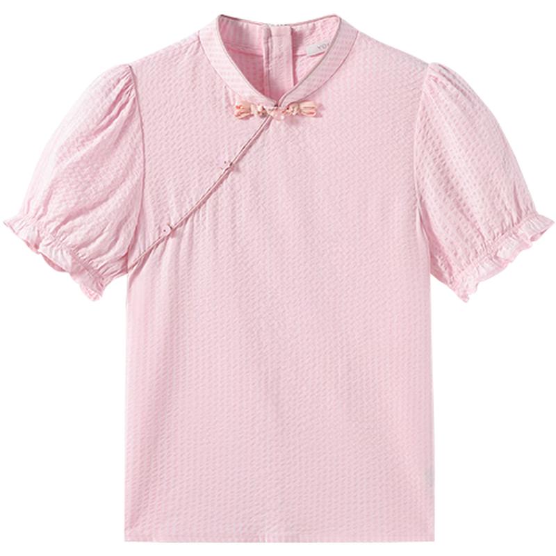 YEEHOO Girls  New Chinese Style Puff Sleeve T-Shirt 140
