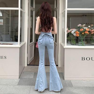 2025 Spring/Summer Women's High-Waist Flare Denim with 3D Bowknot - Slimming & Lifting