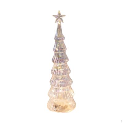 Glass Christmas Tree Figurine Decor Decorative Lighted Tabletop for Mantel