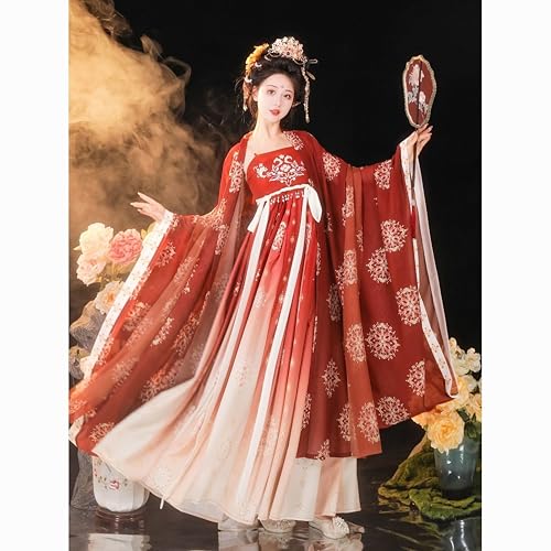 [Hosaku Co., Ltd.] Ancient Hanfu, Classical Beauty, Elegant Chinese Imperial Costume, Cosplay Set, Tang Dynasty Clothes, Haori, Long Skirt, 6-Piece Se