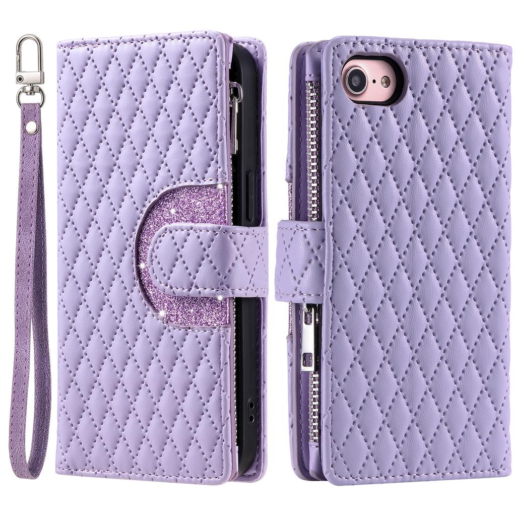 Style 012 for iPhone 16e Case Zipper Pocket Glitter Leather Phone Cover