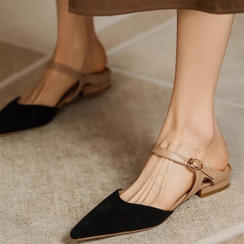 Fashion Female 2025 Summer Korean Version Square Head Thick with Sandals Low-heeled Word Buckle Women's Shallow Mouth Anti-skid  Fashion