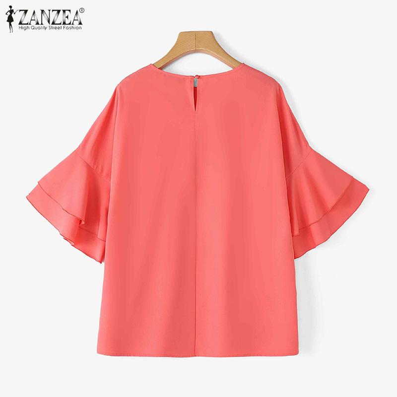 ZANZEA Bluză lejeră de damă, casual, cu gât rotund și mâneci cu volane