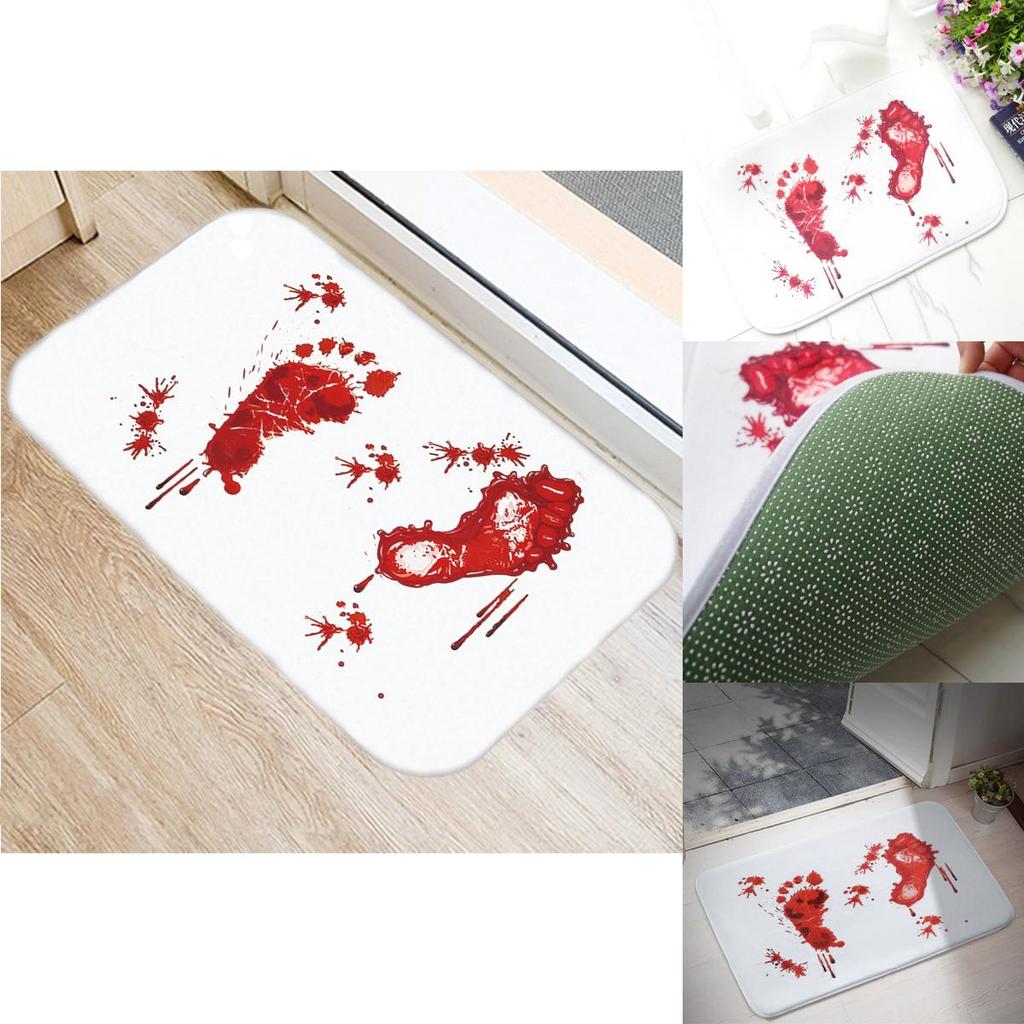 Halloween Blood Footprint Pattern Bath Mat With Polyester Fabric And Cartoon Design For Bathroom Decor