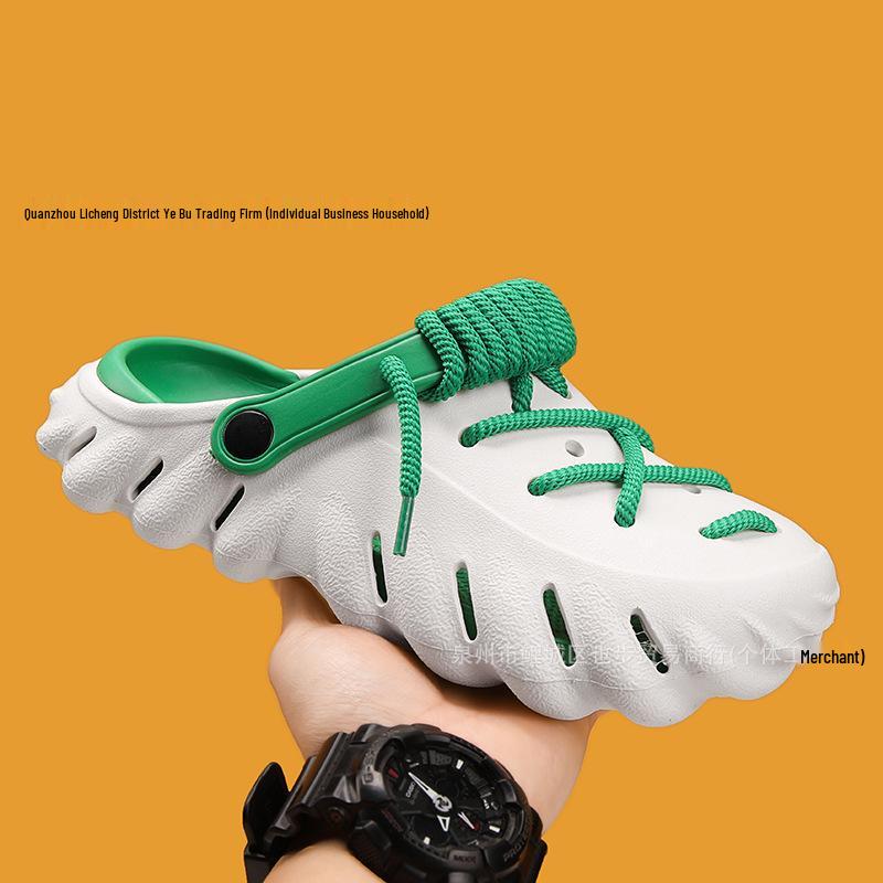 Herrarnas Andningsbara Slip-on Strandtofflor för Sommaren med Dämpad Tjock Sula och Snygga Hål