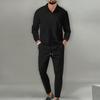 Men's Autumn 2026 Waffle Knit Set: Long Sleeve Sport Casual with Turn-down Collar and Zipper