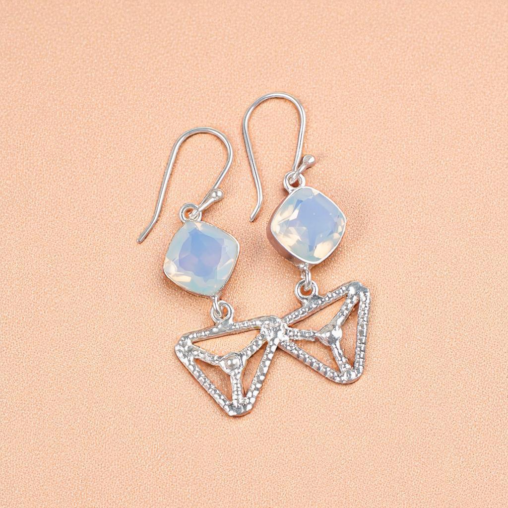 Milky Opal Gemstone 925 Sterling Silver Jewelry Handmade Earrings 2.00" For Gift EE-45-14