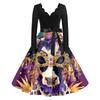 Women's Casual Fashion V Neck Long Sleeve Printed Vintage Long Dress