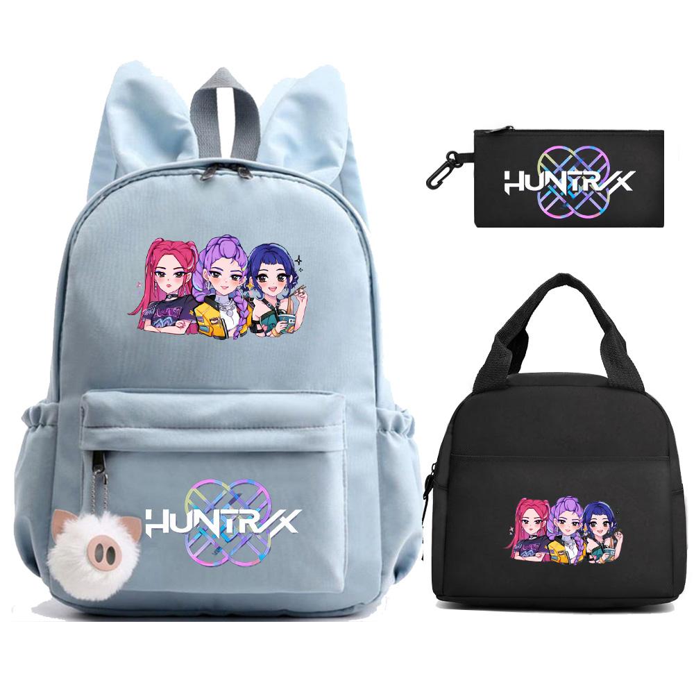 3ks/sada Roztomilý K-Pop Lovci démonů Potištěný batoh s taškou na oběd a penálem pro dospívající dívky a chlapce Zpět do školy Školní taška Velkokapacitní cestovní taška