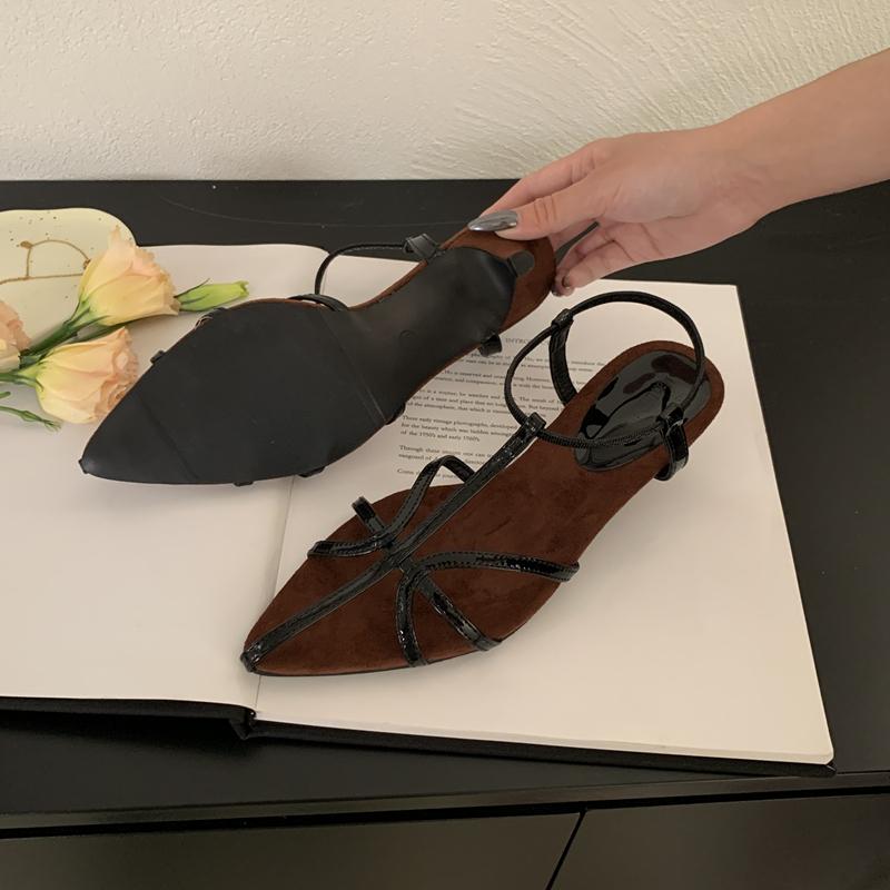 Fashion SUOJIALUN 2025 Summer New Brand Women Sandal Fashion Narrow Band Gladiator Shoes Thin Low Heel Outdoor Dress Pumps Sandal Shoes