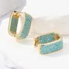 Classic Gold Color Square Women's Earrings Exquisite  Imitation Turquoise Party Hoops Earrings Woman Jewelry