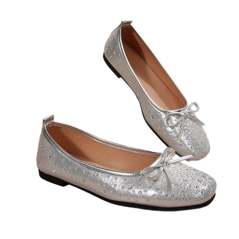 Bow Rhinestone Flat Lazy Shoes 2025 Autumn New Plus-size Pedal Beanie Shoe Woman