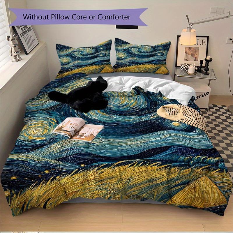 3pcs Starry Night Wheat Field Print Bedding Quilt Cover, Soft and Comfortable Quilt Cover Suitable for Bedroom and Guest Room186