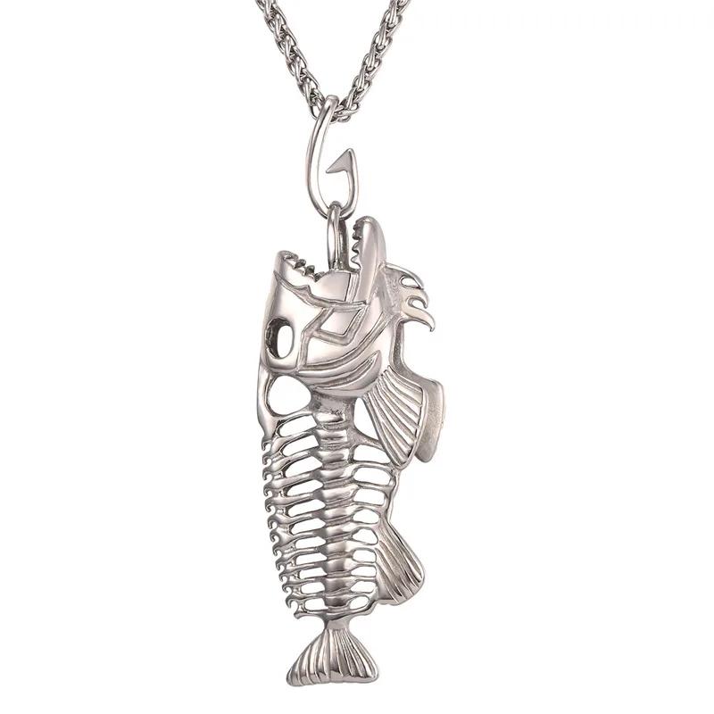 Fischgräten Anhänger Halsketten Edelstahl Gotischer Angel Schmuck Geschenk für Angelbegeisterte für Ehemann Vater