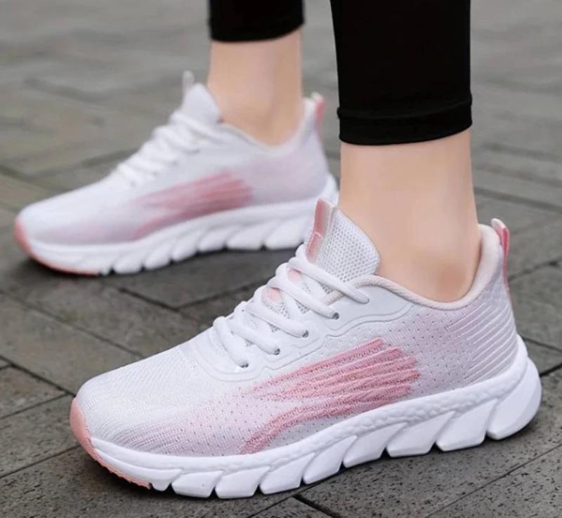 

Fashion Spring Flying Knitted Breathable Running Shoes Sports Women Casual Sandals Soft Sole Couples Couple Shoes Zapatillas De Mujer 35 розовый