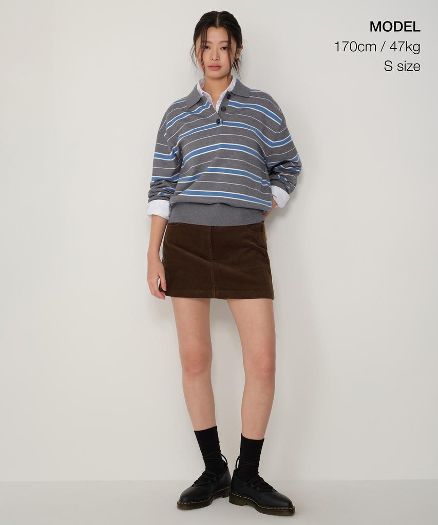 MUSINSA STANDARD WOMAN Women'S Multi-Stripe Collared Knit [Gray]