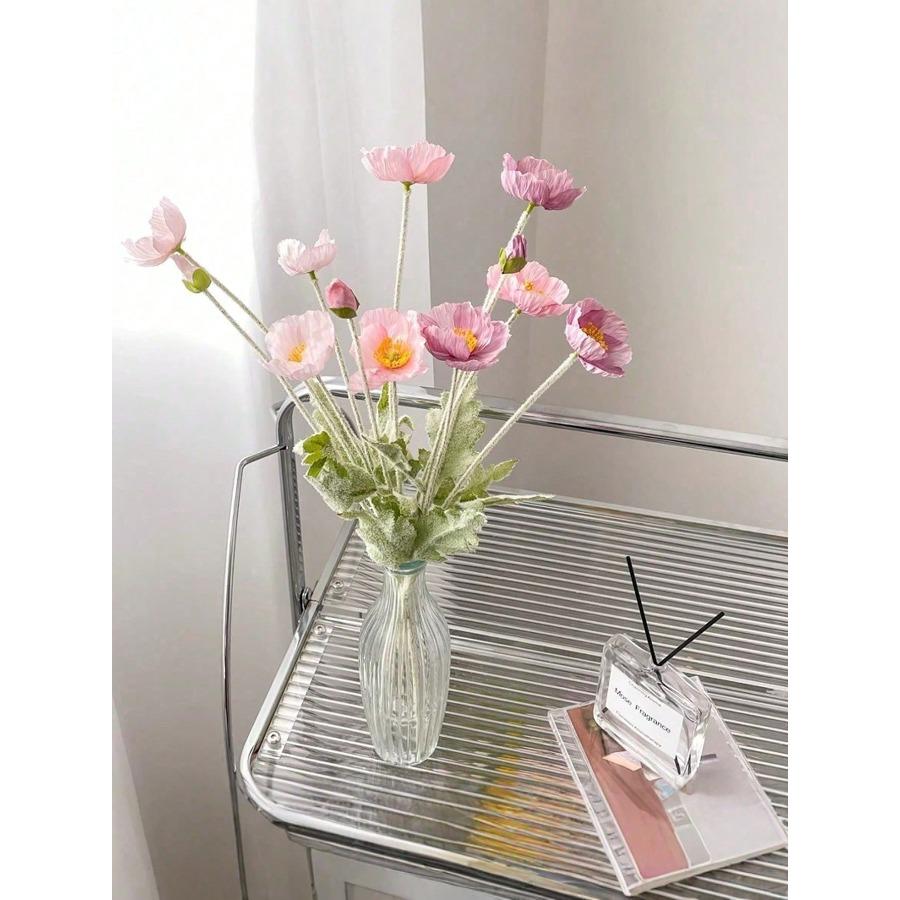 Artificial Corn Poppy Flower Bouquet with Realistic Touch and Flocking Long Stem, Which Is Made of Plastic.For Weddings, Proposals, Spring, Birthdays