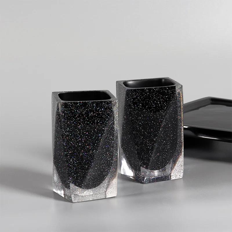 Bathroom Five Piece Set Black Toiletry Lotion Bottle Mouthwash Cup Tray Storage Accessories Toilet Soap Dispenser
