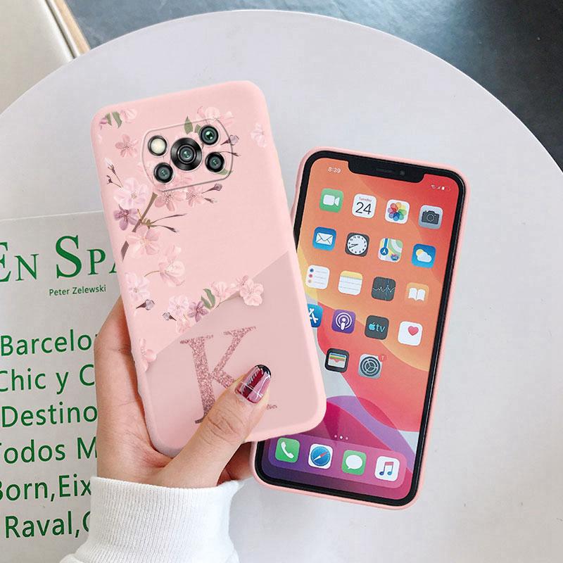 Cute Initial Letter Case For Poco X3 X 3 Pro X3 NFC Back Cover Simple Style Flower Soft Silicone Fundas For Xioami Poco X3 Coque
