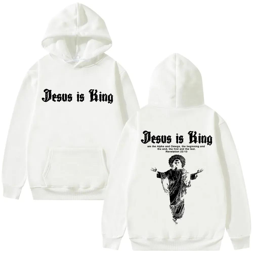 Jesus Is King Print Men Hoodie Religious Outdoor Street Gothic Harajuku Casual Fashion Long-sleeve Autumn Top