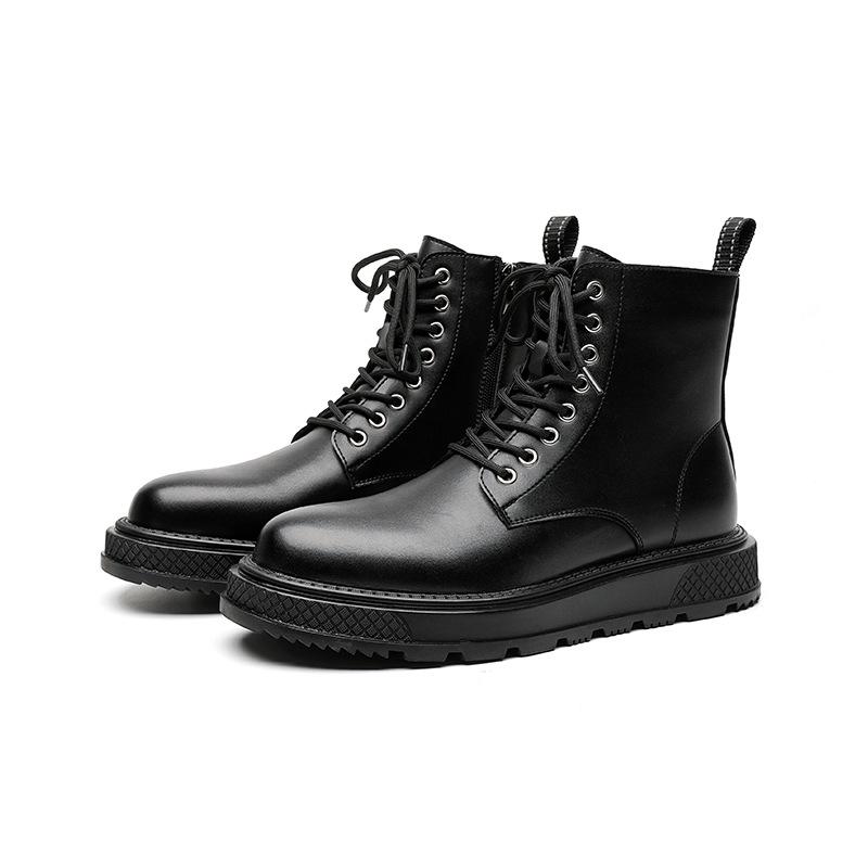 

Men s Martin boots autumn and winter high-top thick-soled heightening casual leather boots versatile short boots British tooling shoes 4516-W 43 чорний