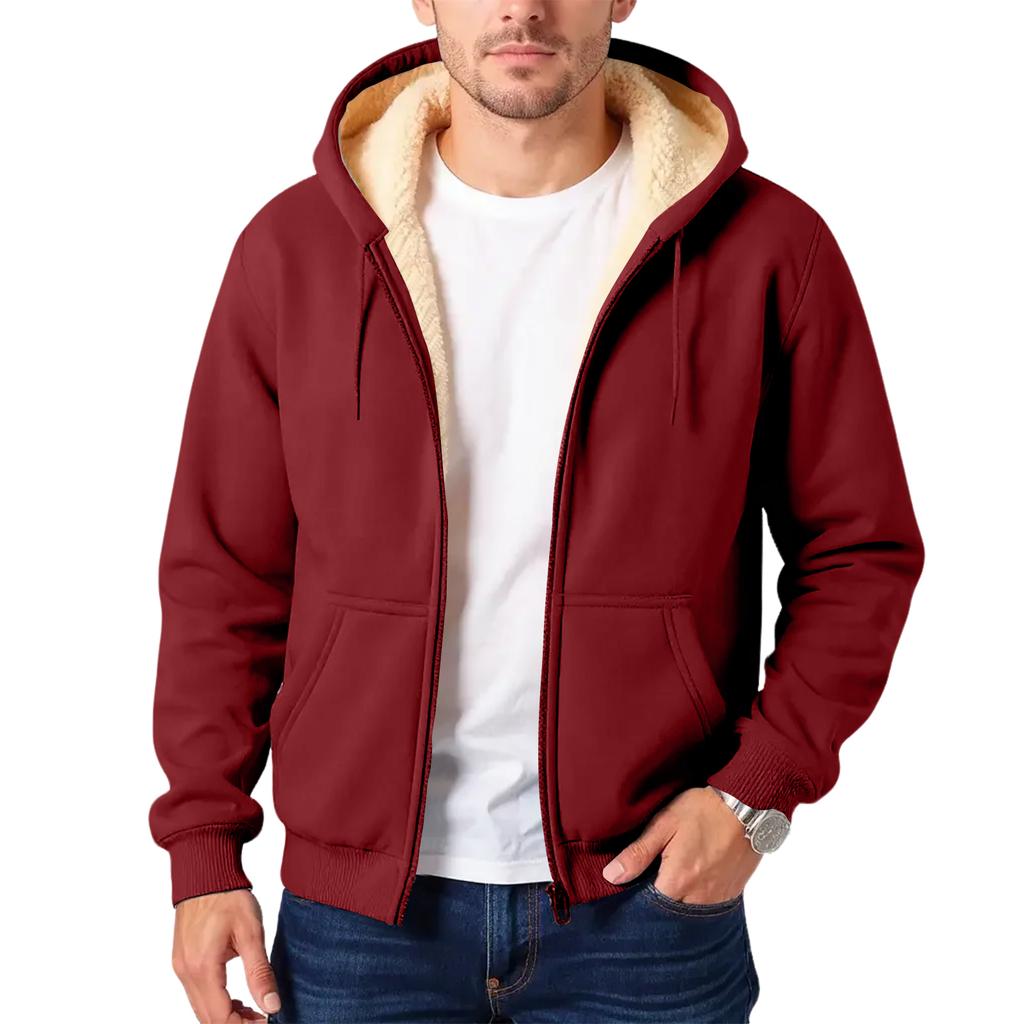 Men's Fleece-lined, Warm, Versatile, Casual, Thick Hooded Sweatshirt Jacket