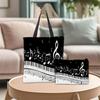 Music Print Shoulder Bag Makeup Bags Piano Music Elements Black White Handbag Casual Portable Shopping Bag Daily Use