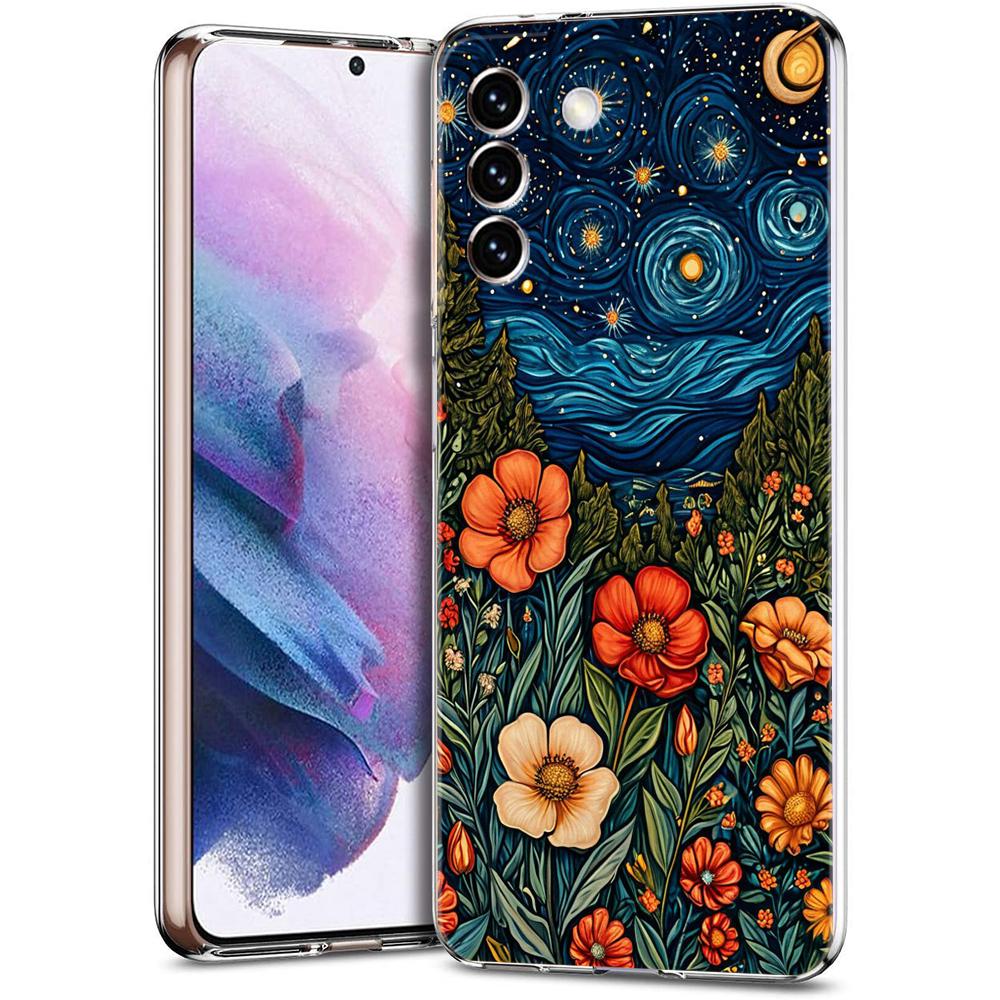 Transparent Phone Case Cover for Samsung Galaxy S25 S24 S23 S22 S20 S21 FE Ultra S24 S23 S10 S10E Plus Abstract Flower Pattern