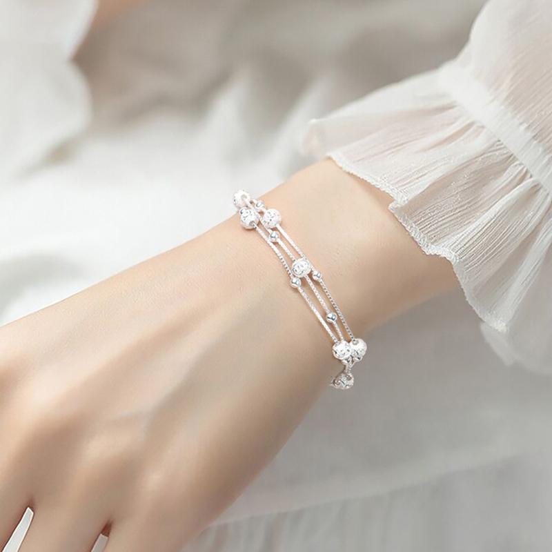 925 Silver Three-Layer Chain Circle Bracelet For Women Simple Exquisite Gift Wedding Accessories