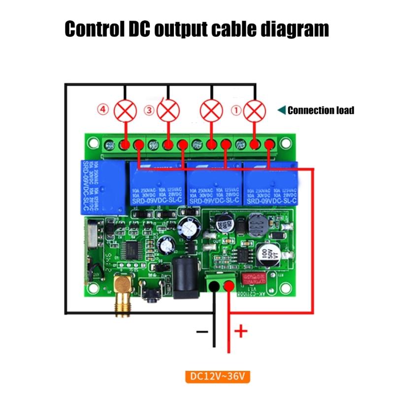 433Mhz Wireless Remote Control Switches 12V-36V/220V 4CH Receiver Module with 4-channel Remote Transmitter Set