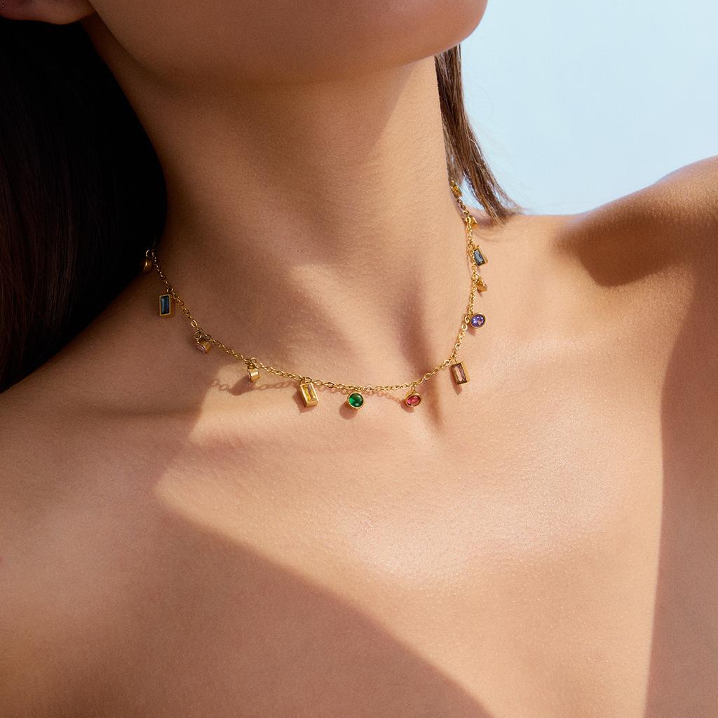 European and American Colored Diamonds Titanium Steel Necklace Does Not Fade Jewelry Collarbone Chain Stainless Steel