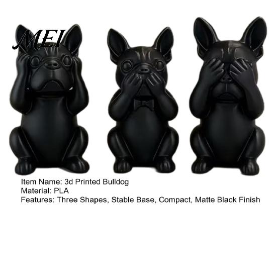 One-piece Molded Dog Figure 3D Printed French Bulldog Statues Set of 3, Matte Black Sculpture, Minimalist Bull Durable Desk Accessory Figurines