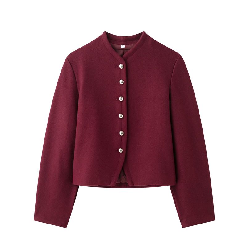 

Kaslead New Arrival Women s Clothing Fashion Style Fashion Minimalist Versatile Casual Long Sleeve round Neck Plain Stitch Outwear Red L