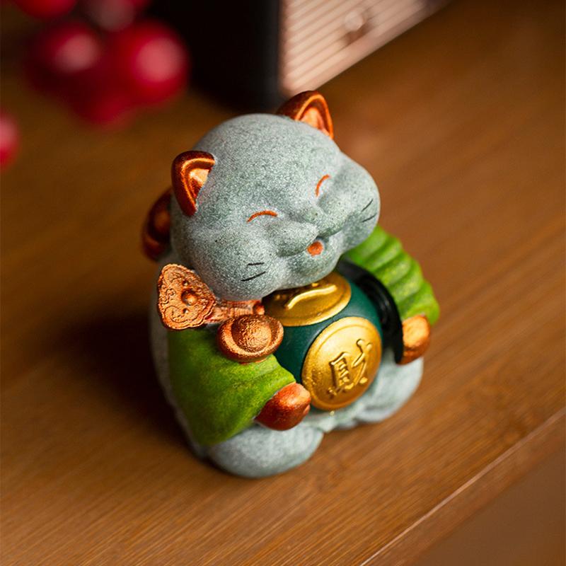 Sandstone Lucky Cat  sculptures and figurines Chinese characteristic ornaments Home, Room Office Car Wealth Luck Feng Shui Decor