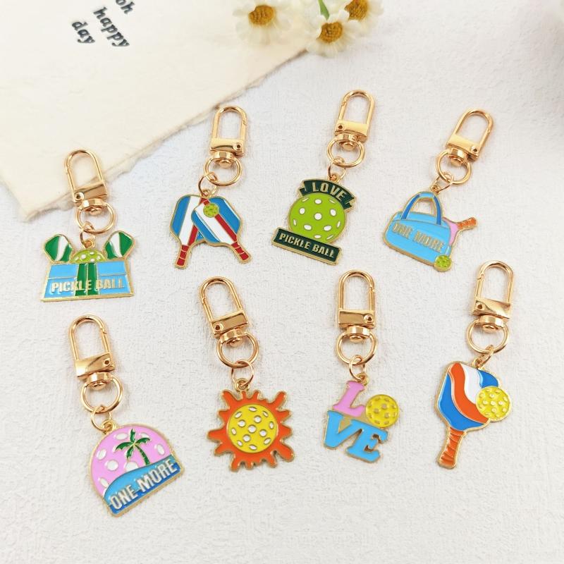1/5Pcs Creative Pickleball Racket Metal Keychain Colorful Hollow Golf Ball Keychains Dink Ball Fans Party Gift Bag Pendant