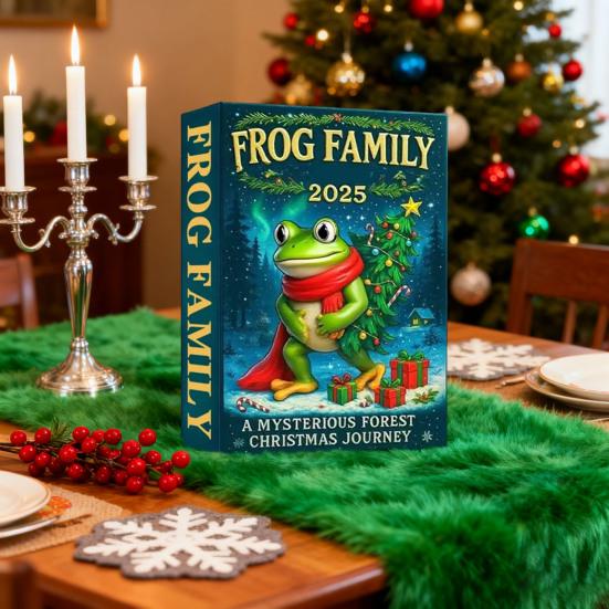 Frog Theme 2025 Christmas Advent Calendar 24 Day Countdown Box with 12 Acrylic Hanging Ornaments Xmas Tree Decorations