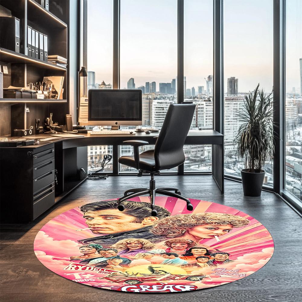 Grease Printed Round Rug Carpet Chair Rug Area Rug Entryway Doormats,for Office Chair Living Room Bedroom Kitchen Room.