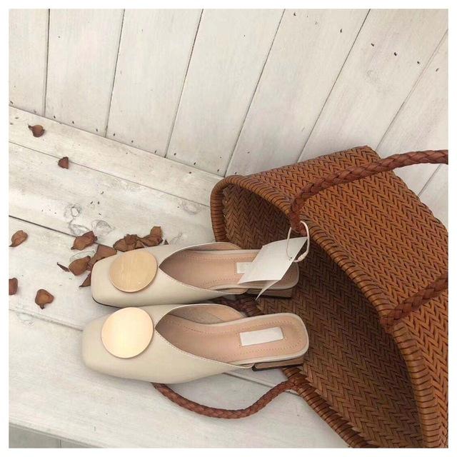Designer Women Slippers Slip On Mules Flat Heel Casual Shoes British Buckle Slides Wooden Block Heels Summer Footwear