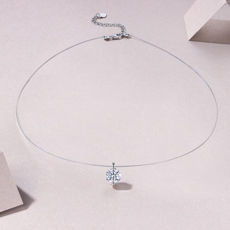 

Moissanite tassel invisible fishing line water drop pendant collarbone chain simple mermaid tears necklace female 0.5ct/5.0mm