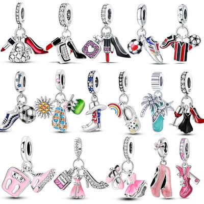 Copper Cowboy Boot Slipper Shoes Dangle Charms Fit Mula Bracelet Necklace Enamel Pendant Bead Diy Jewelry Making