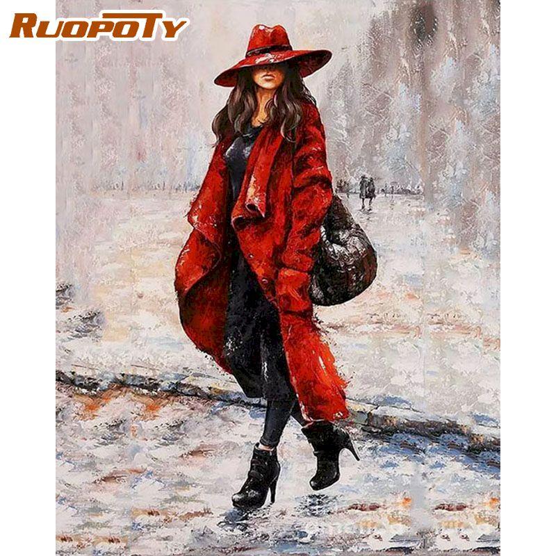 RUOPOTY Frameless Lady Picture Paint By Numbers Figure Painting By Numbers HandPainted Acrylic Paint ON Canvas Wall Art
