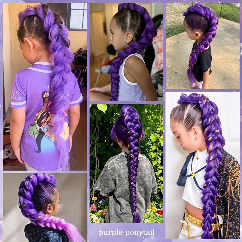 32inch Braided Purple Hair Ponytail with Tinsel Hair Wig Super Long Extensions Shiny Tinsel Hair for Kids Party Use Purple Wig