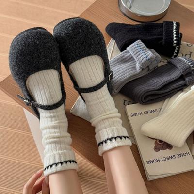 Thick, Warm, Soft and Fluffy Fleece Mid-calf Socks for Autumn and Winter, Solid Color Sweet Pile Socks, Versatile for Women