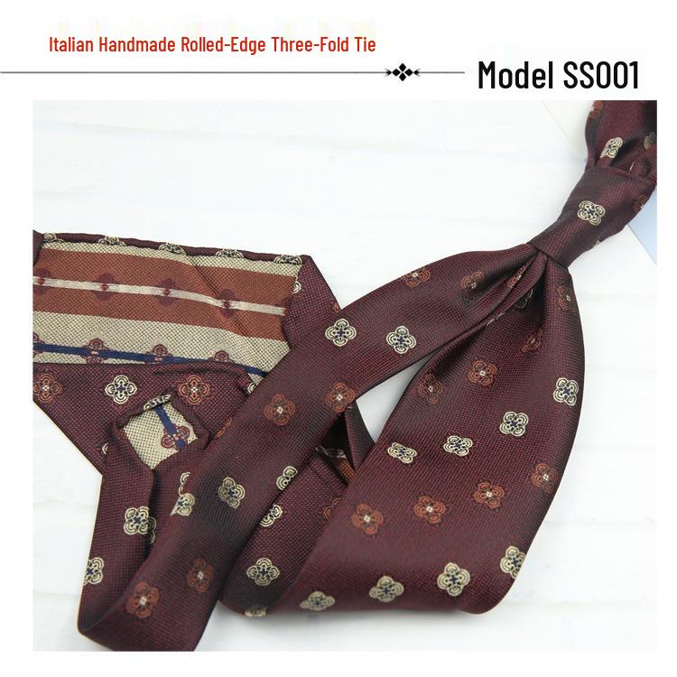 Men's Formal Arrow-Shaped Tie - Italian Handmade Rolled Edge, Three-Fold Pleat, Perfect for Weddings & Suits